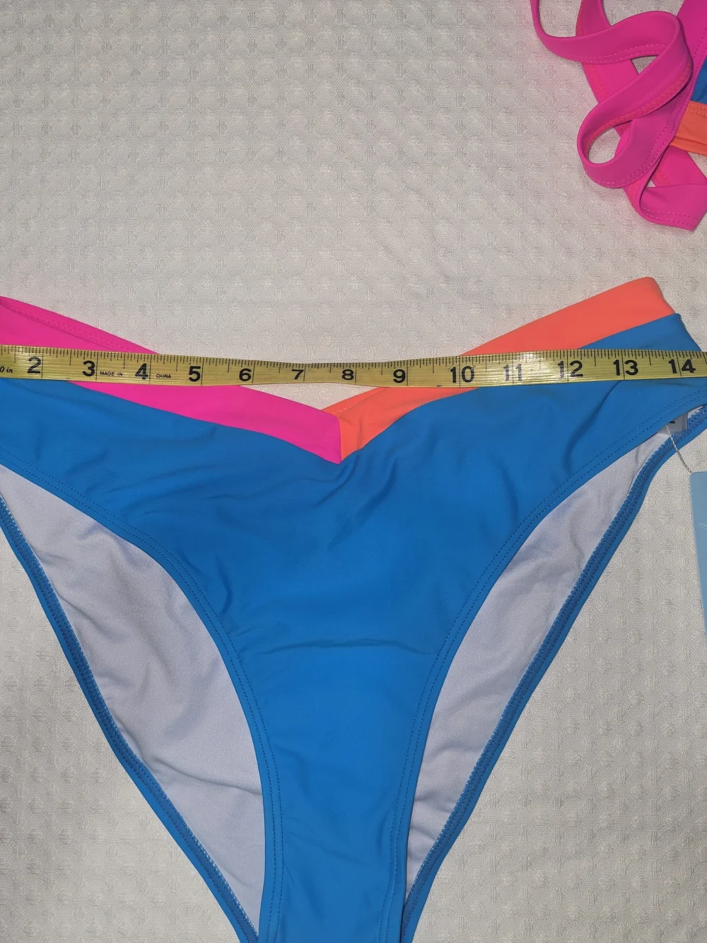 POPVIL TRIANGLE COLOR BLOCK BIKINI SET VIBRANT BLUE PINK ORANGE WOMENS MED NWT - Picture 2 of 10